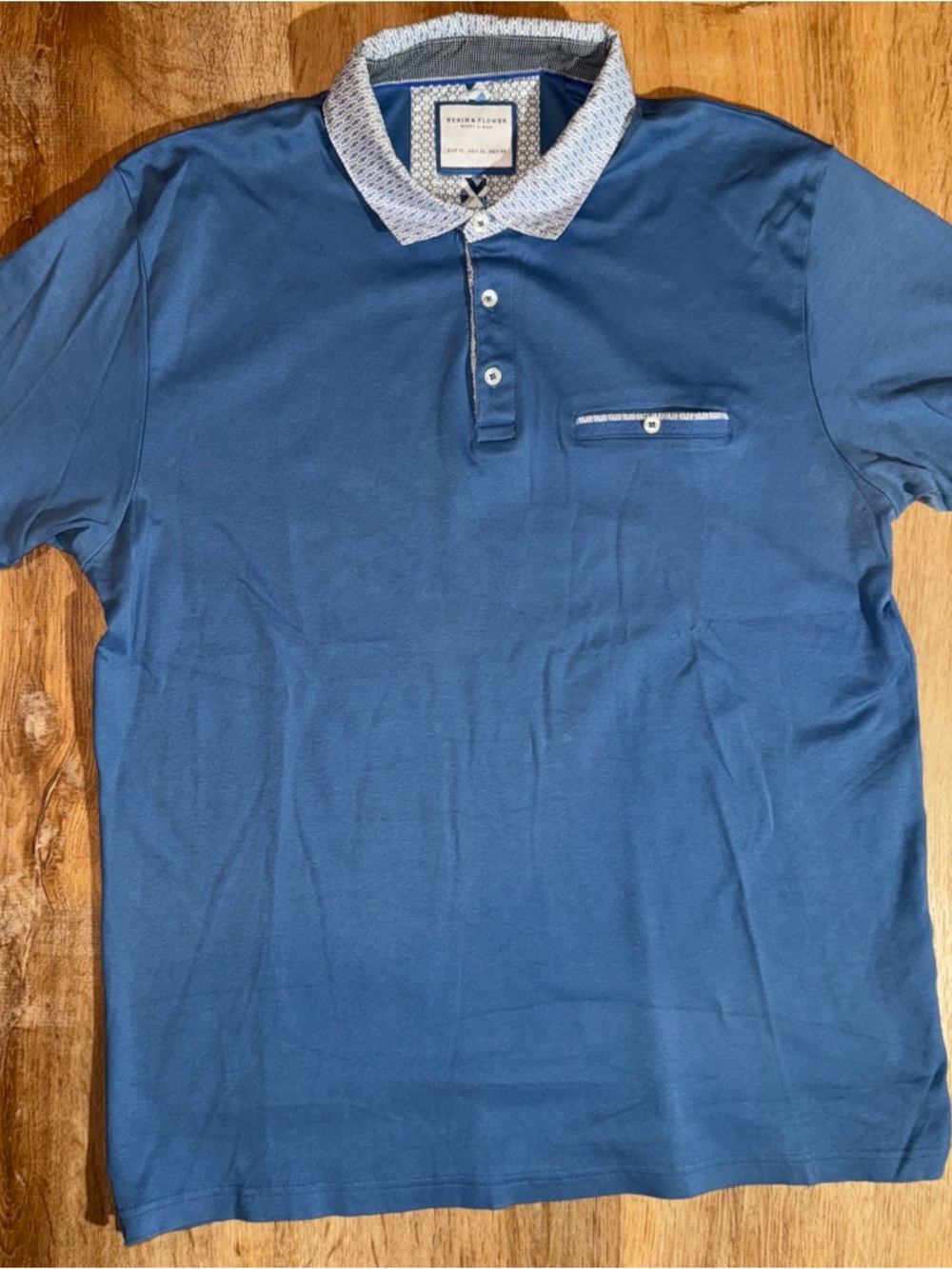 Denim & Flower Ricky Singh Mens Light Blue Textured Short Sleeve Polo Shirt XL - Picture 5 of 5